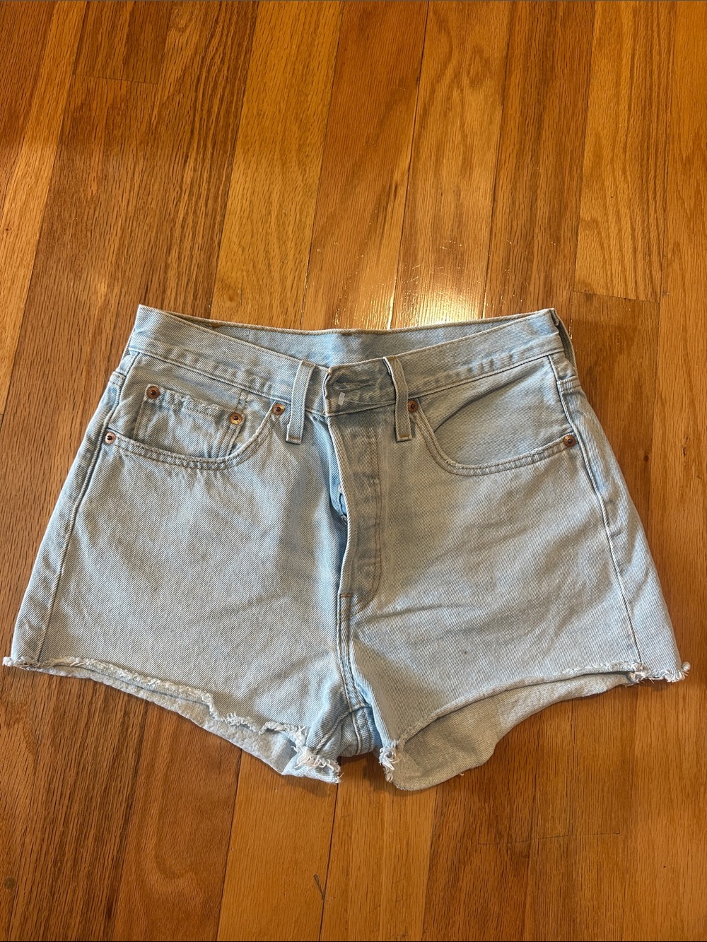 Classic Light Blue Denim High-Rise Shorts